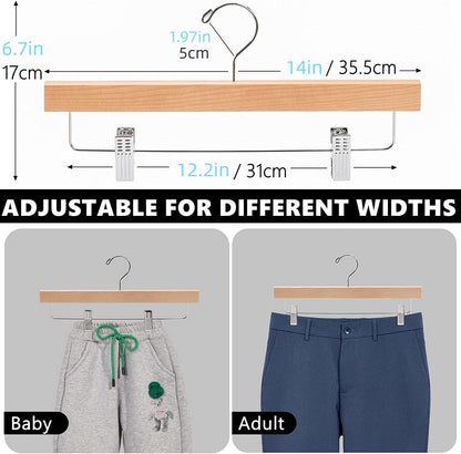 Amber Home 20pcs Wooden Trousers Hangers, Wood Skirts Hangers, Natural