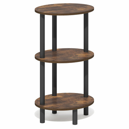 Furinno TURN-N-TUBE Side Table, 3-Tier Oval End Table, Night Stand, Bedside Table, for Living Room, Bedroom, Amber Pine/Black