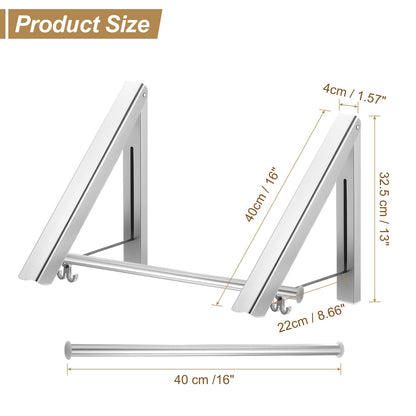 sourcing map 2pcs Retractable Clothes Rack for Laundry, Aluminum Clothes Drying Rack Wall Mounted with 80cm/31 Rod