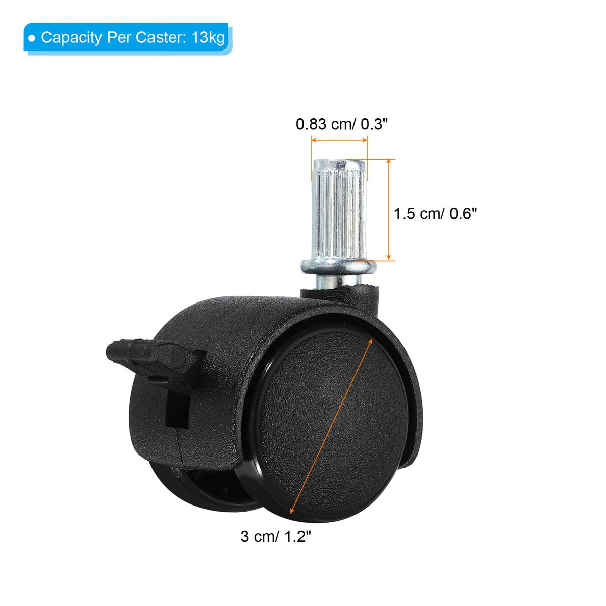 PATIKIL 1 Inch Stem Swivel Casters, 10 Pack Nylon 360 Degree Swivel Stem Wheels with Brake for Chair Desk Furniture Replacement, Black