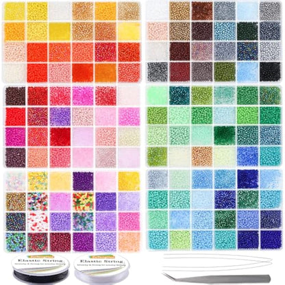 EuTengHao 3mm Glass Seed Beads for Bracelet Making Kit, 8/0 Small Craft Beads for Bracelet Necklaces Crafting Jewelry Making Supplies (36000Pcs,144 Colors)
