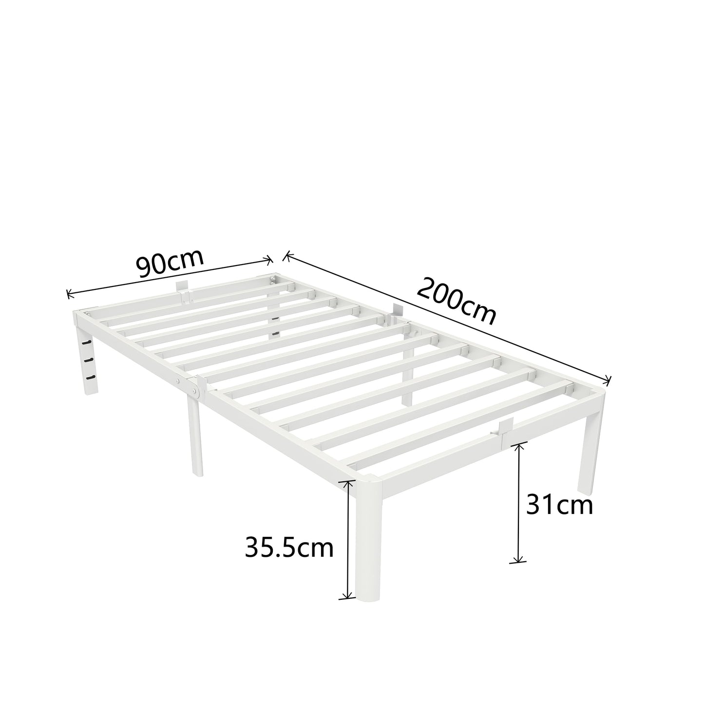 KVLKBV Single Bed Frame 90 x 200 cm,White Bed Frame with Metal Anti-slip Gasket and Large Storage Space Under Bed - Suitable for Bedroom