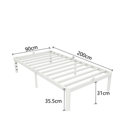 KVLKBV Single Bed Frame 90 x 200 cm,White Bed Frame with Metal Anti-slip Gasket and Large Storage Space Under Bed - Suitable for Bedroom
