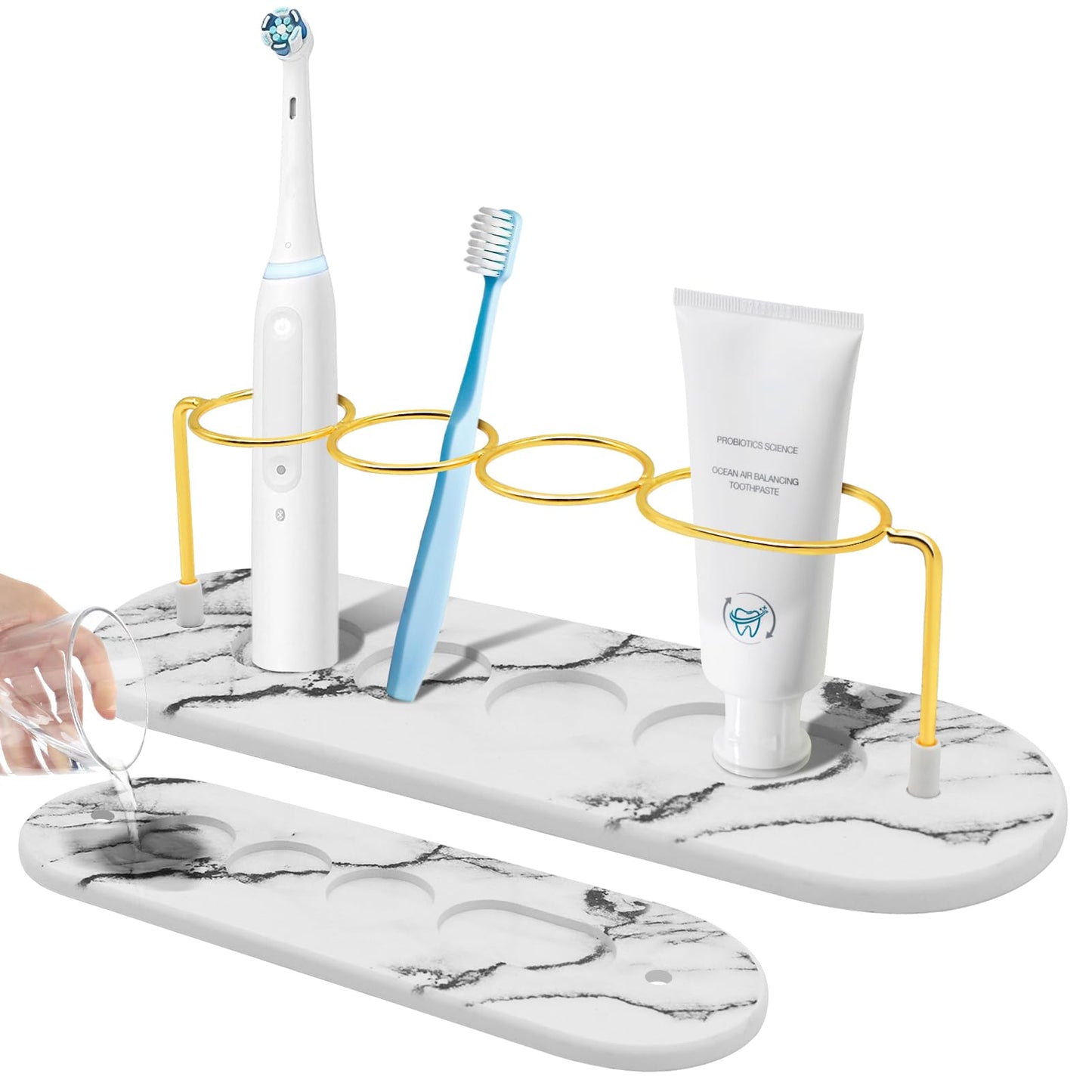 Yiomxhi Toothbrush Holder with Diatomaceous Earth Base, 4 Slots Quick Dry Electric Toothbrush Holder, Absorbent Toothpaste Stand for Bathroom