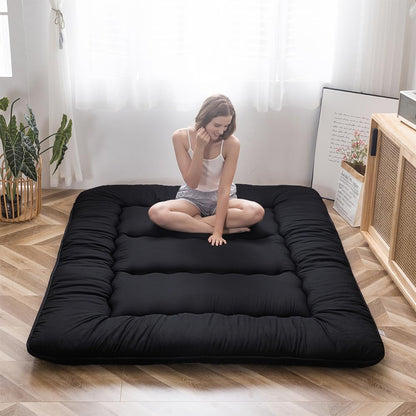 MAXYOYO Japanese Floor Mattress Futon Mattress, Thicken Tatami Mat Sleeping Pad Foldable Roll Up Mattress Dormitory Mattress Pad Floor Lounger Pillow