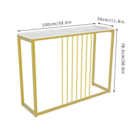FATIVO 100cm Gold Console Table, Sintered Stone Marble Top Sofa Back Table