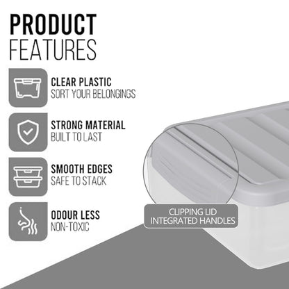 Afromy 14 L Plastic Latching Storage Box with Grey Lid, Set of 2