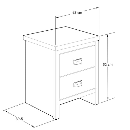 GFW Boston Pair of 2 Drawer Bedside Tables, Grey Wood Effect Bedside Cabinets, Industrial Style Nightstands with Storage Drawers
