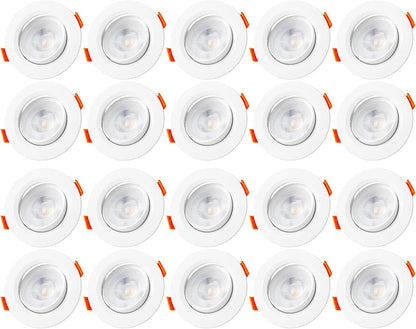LED Downlights 24mm Ultra Slim, 5W 460lm LED Recessed Ceiling Lights, Warm White 3000K, IP20 Waterproof Rotatable Bathroom Kitchen Spotlights, 20 Pack