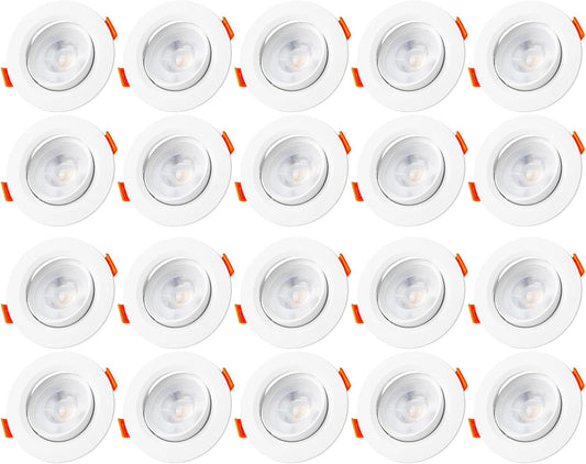 LED Downlights 24mm Ultra Slim, 5W 460lm LED Recessed Ceiling Lights, Warm White 3000K, IP20 Waterproof Rotatable Bathroom Kitchen Spotlights, 20 Pack