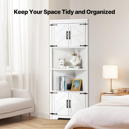 VEVOR 68" Tall Corner Storage Cabinet, 6 Tiers Farmhouse Storage Cabinet with 4 Wooden Doors & Adjustable Shelves