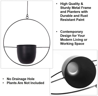 Funtabee 2-Pack Mid-century Modern Hanging Planter, Black Metal Wall Hanging Planter Indoor, Hanging Flower/Plant Pots, Metal Hanging Baskets/Plant