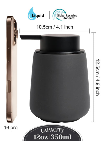 Autumnlife Soap Dispenser Grey Detergent Dispenser, 350 ml Black Porcelain Soap Dispenser with Large Pump Head