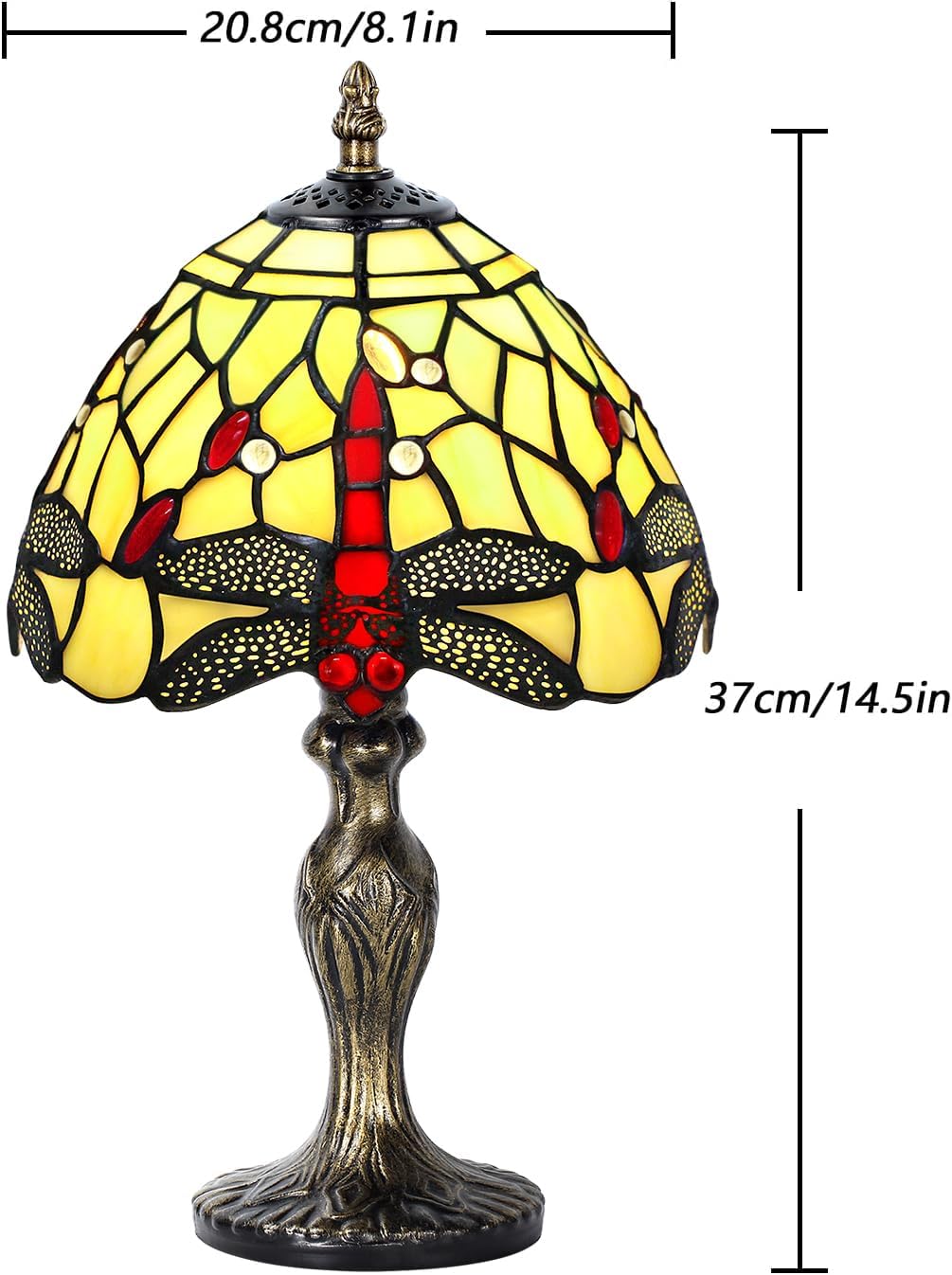 MIAOKE Table Lamp Stained Glass Crystal Bead Style Table Light, Handmade Desk Bedside Table Night Lamp Antique Art Craft Gifts Lover Kid Living Room Bedroom Study Bookcase Desk Light(Light-W Dragonfly)