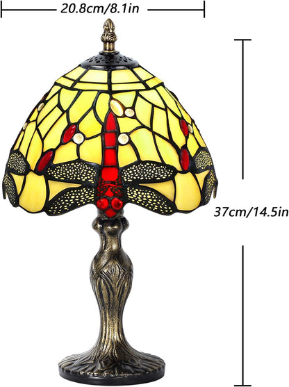 MIAOKE Table Lamp Stained Glass Crystal Bead Style Table Light, Handmade Desk Bedside Table Night Lamp Antique Art Craft Gifts Lover Kid Living Room Bedroom Study Bookcase Desk Light(Light-W Dragonfly)
