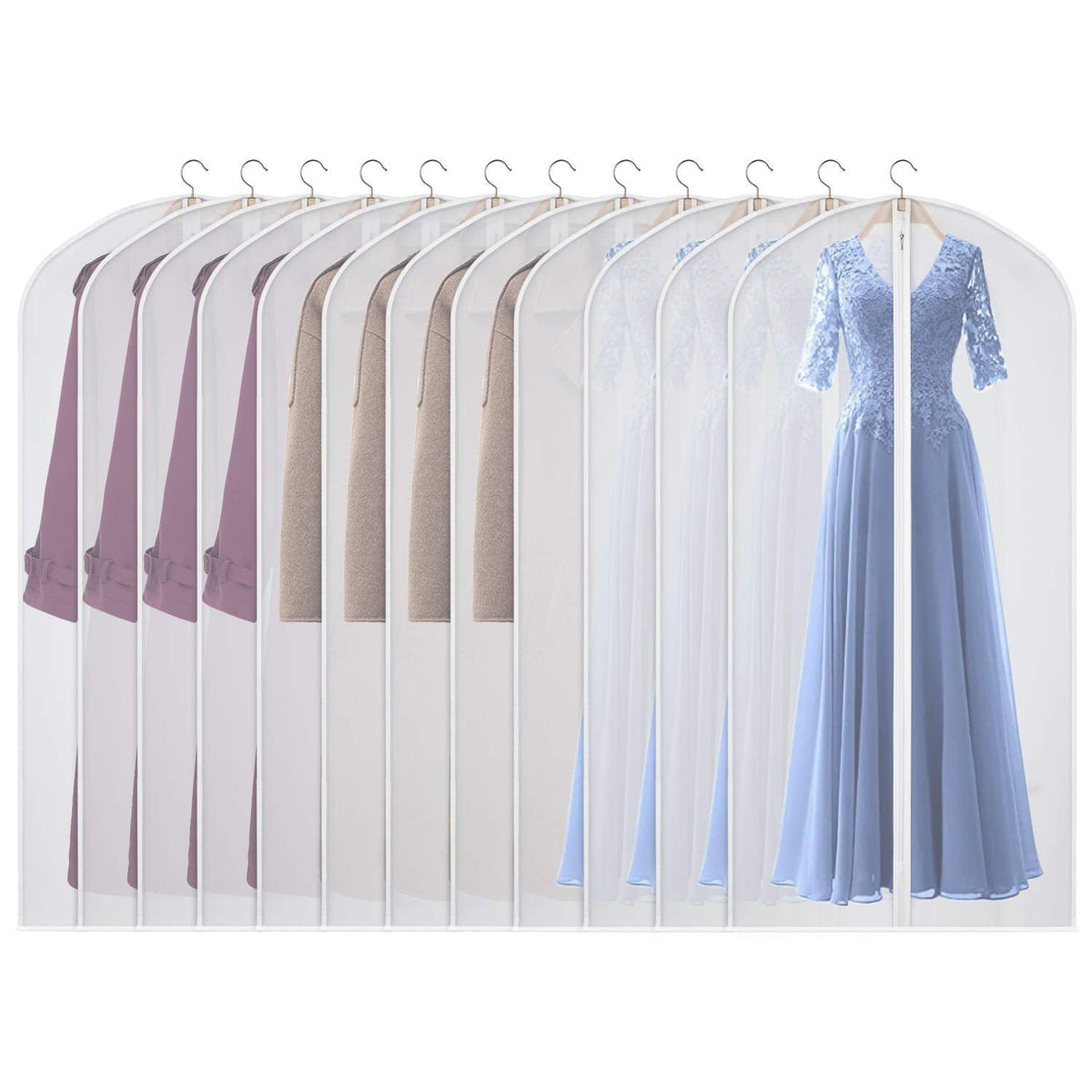 Univivi Hanging Garment Bags, 60 inch Suit Bags for Storage (Set of 12), PEVA Moth-Proof Breathable Dust for Long Dress Wedding Dress Bag