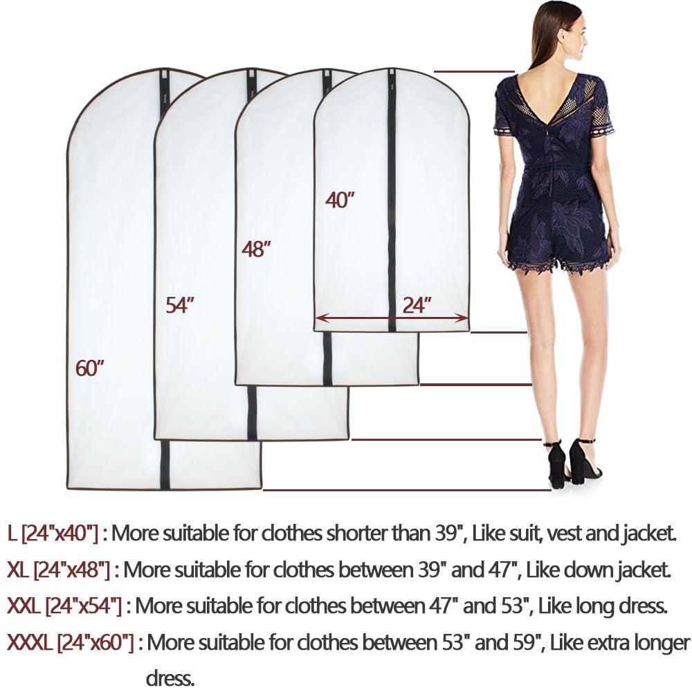 Clothes Covers Protector Bags Translucent Dustproof MothProof Anti-mite Breathable Zipper Dresses Bags Garment Bags Dress Suits Covers for hanging