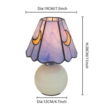 KIPHEPI Mushroom Lamp Small Bedside Table Lamp-Nightstand Pink Blue Glass Moon Nightlight for Bedroom Dorm Living Kitchen, Tiffany Style Aesthetic