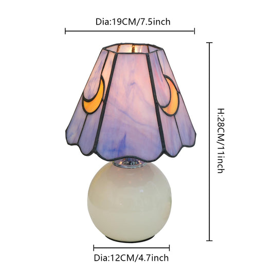 KIPHEPI Mushroom Lamp Small Bedside Table Lamp-Nightstand Pink Blue Glass Moon Nightlight for Bedroom Dorm Living Kitchen, Tiffany Style Aesthetic