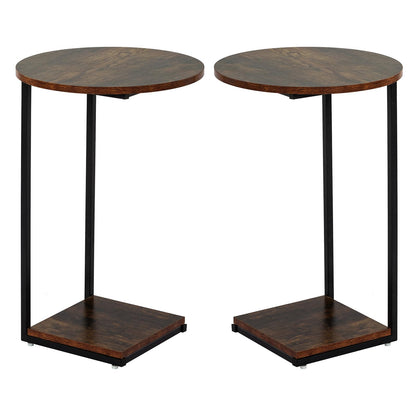 HDANI C-Shaped Side Table,Round End Table under Sofa,Bedside Table,Sofa Side Table with Metal Frame, Small Coffee Snack Table for Living Room