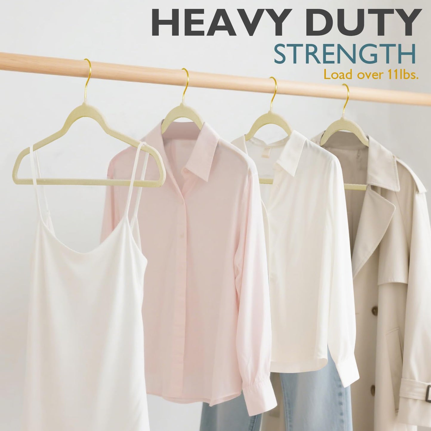 ManGotree Velvet Coat Hangers with 360° Swivel Gold Hook 66 Pack Beige