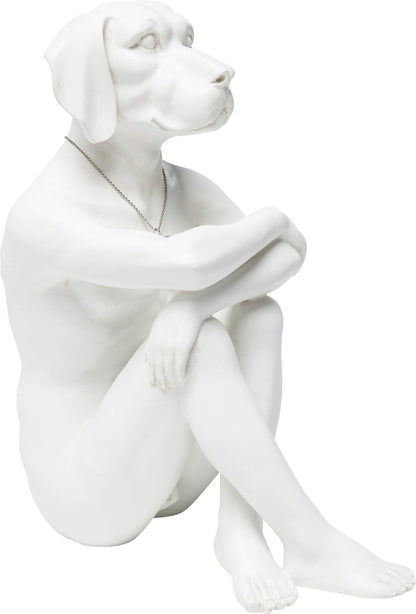 Kare Design Deco Figurine Dog Marc Cream, White, polyresin, steel plated necklace, room decor sculpture, home decor for living room, 33x26x17cm