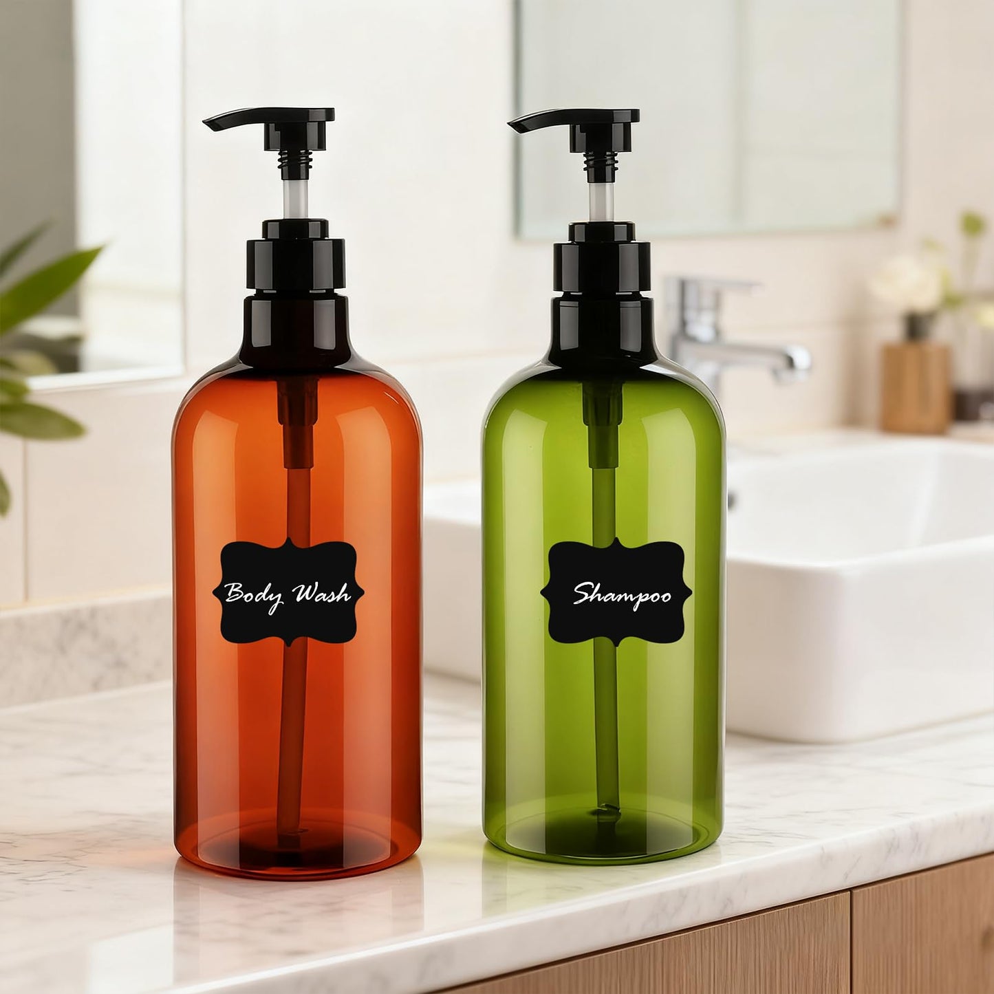 Decorniqu Pump Bottle Dispenser 1000ml 2 Pcs Refillable Plastic Press Pump Bottles Large Empty Liquid Hand Dish Soap Dispensers with Funnel and
