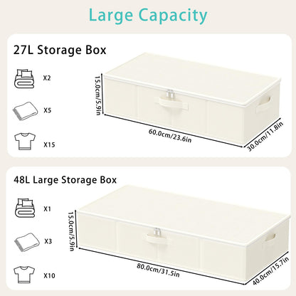 GUOHNHE Under Bed Storage Bins, for Closet, 2 Pack, Beige, 60x30x15 cm