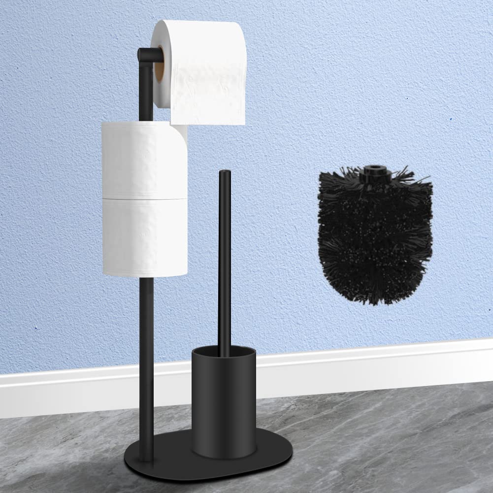 AIQII Stainless Steel Toilet Paper Holder with Toilet Brush, Polished Black, Modern Design, 1 Roll