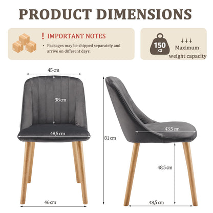 Goeurvant Dining Chairs Set of 4 Upholstered Chairs for Living Room with Wood Legs Velvet Kitchen Chair, Dark Grey
