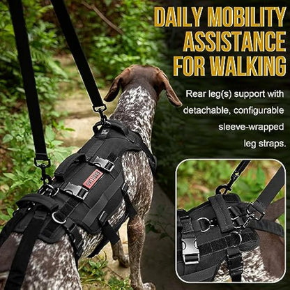 OneTigris Dog Lift Harness for Large Dogs, Dog Support Sling for Back Legs, Lifter with Handles Invictus Multifunctional Mobility Assistance Vest Hip Support Brace (Black, XL)