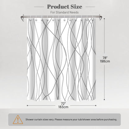 Punkray Grey and White Striped Fabric Shower Curtain for Bathroom with 12 Hooks, Shower Curtains for Bathroom
