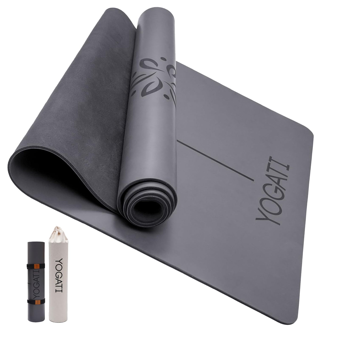 YOGATI Natural Rubber Yoga Mat with Yoga Bag and Carry Strap. Non-Slip Yoga Mat for women and men with Alignment lines. Perfect Exercise Mat for home.