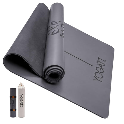 YOGATI Natural Rubber Yoga Mat with Yoga Bag and Carry Strap. Non-Slip Yoga Mat for women and men with Alignment lines. Perfect Exercise Mat for home.
