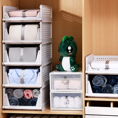 Set of 5 Stackable Foldable Wardrobe Storage Box, Stacking Drawer Racks