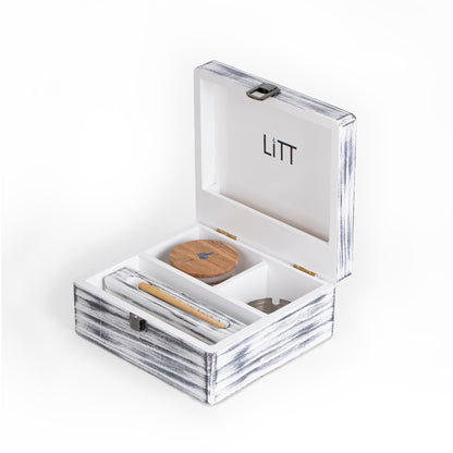 LITT Small Stash Box – Premium Wooden Storage Organiser with Lock, Airtight Smell-Proof Container, Resealable Mylar Bags, Rolling Tray & More