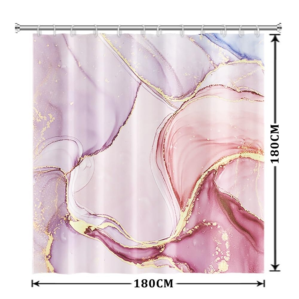 Xiaoterna 180x180cm Marble Shower Curtain Abstract Pink Gold Dots Waterproof Polyester Bathroom Curtain Luxury Modern Aesthetic Artistic Washable