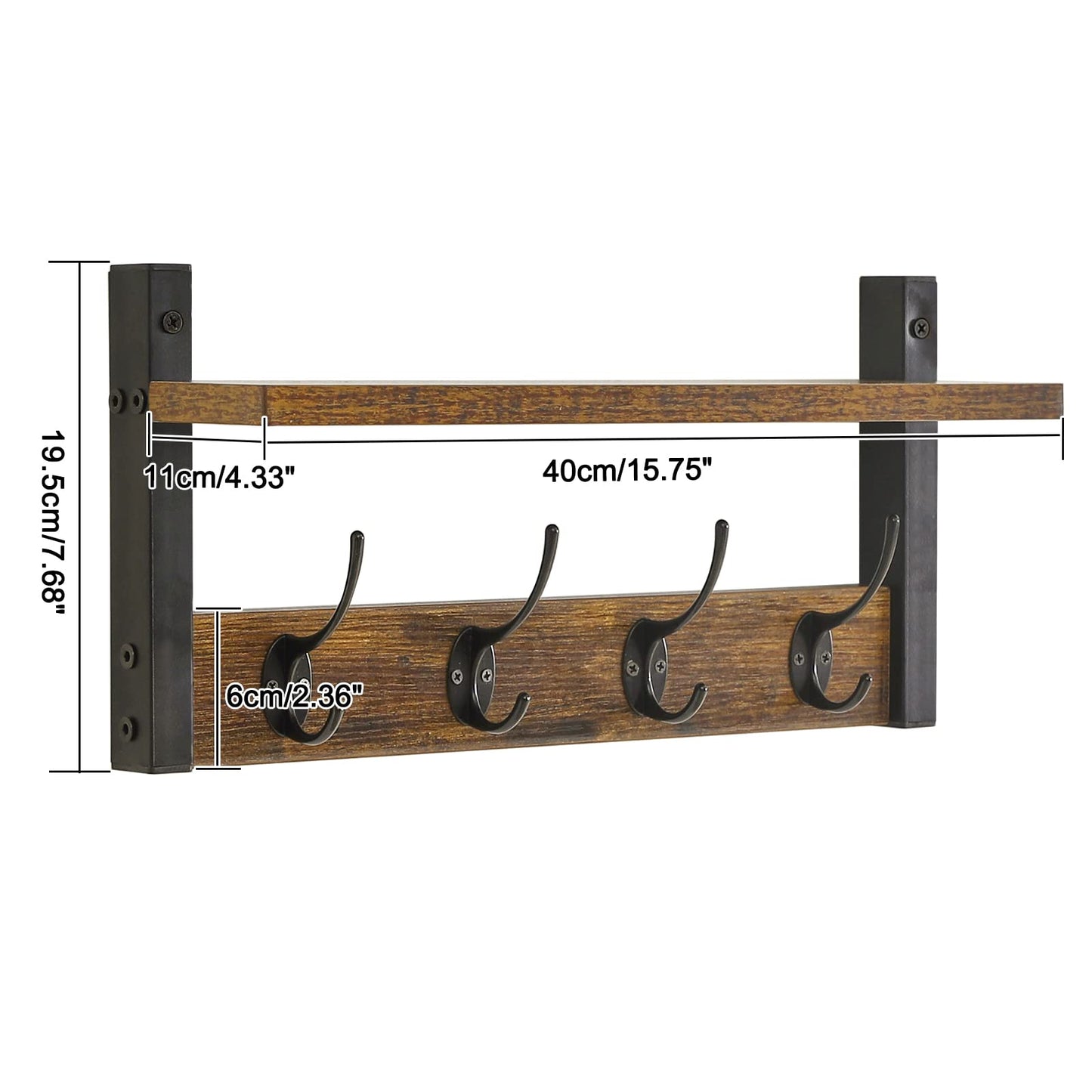 YMYNY Coat Rack Shelf Wall Mounted, Coat Hooks Set of 2, Entryway Coat Hanger with 4 Double Hooks, 80CM Wall Floating Shelf with Hat Rack, for