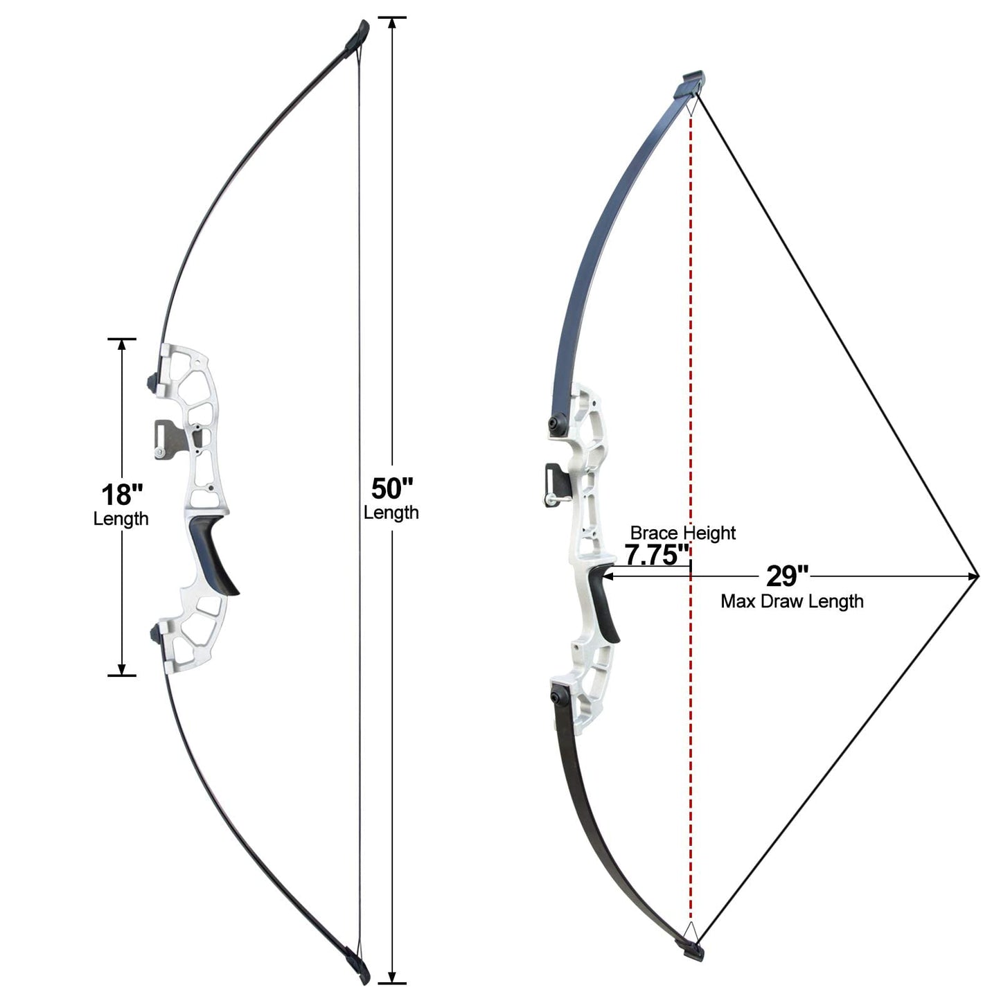 D&Q Archery Set Adult Bow and Arrow Set Adult Takedown Recurve Bow Hunting Bow Target Practice Competition Survival Longbow Right Hand 50" 30lbs,