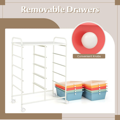 GiantexUK 10 Drawers Storage Cart, Mobile Rolling Storage Trolley with 4 Lockable Wheels & Handles
