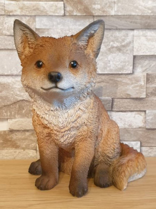 Vivid Arts - Real Life Woodland Sitting Fox Cub Home or Garden Decoration (XRL-FCB4-D)