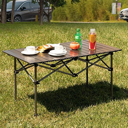 Foldable Camping Table, Alloy Steel Roll-up Picnic Table with Large Storage and Carrying Bag for Outdoor Picnic, Camping, BBQ, Party, Backyard, Beach
