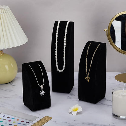 FINGERINSPIRE 3Pcs Velvet Necklace Display Stand 14.35/19.5/24.5cm Height Black Jewelry Holder Organizer for Selling Pendant Chain Necklace Rack for