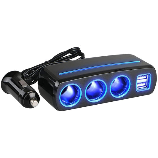 Linkstyle 120W Cigarette Lighter Adapter, Car Charger with 3 Sockets, Dual USB-A Ports & LED Indicator for 12V/24V Car Devices