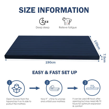 MeMoreCool Roll Up Floor Mattress Double 190x135cm, Navy Blue