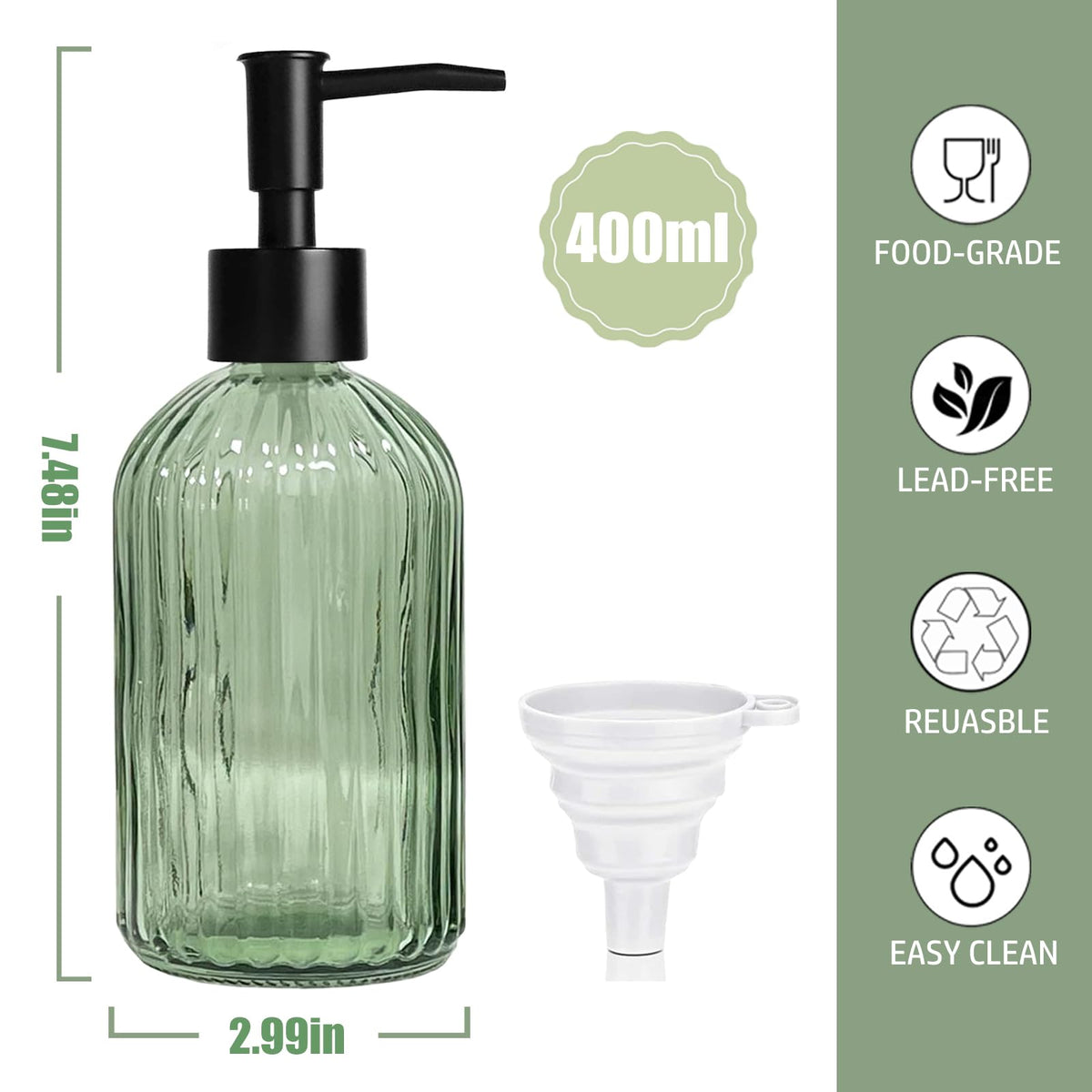 GKSCXEXE 400ml Green Soap Dispenser, Kitchen Washing Up Liquid Dispenser