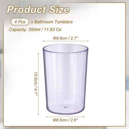 sourcing map 4Pcs Bathroom Tumbler, 350ml (11.83 Oz) Toothbrush Cups Unbreakable Solid Color Plastic Mouthwash Cup Stackable Reusable Tumbler for