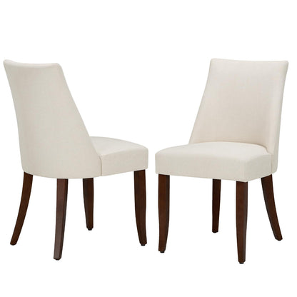 COLAMY Upholstered Dining Chairs Set of 2, Linen Fabric Parsons Dining Room Chairs with Curved Backrest, Solid Rubber Wood Legs