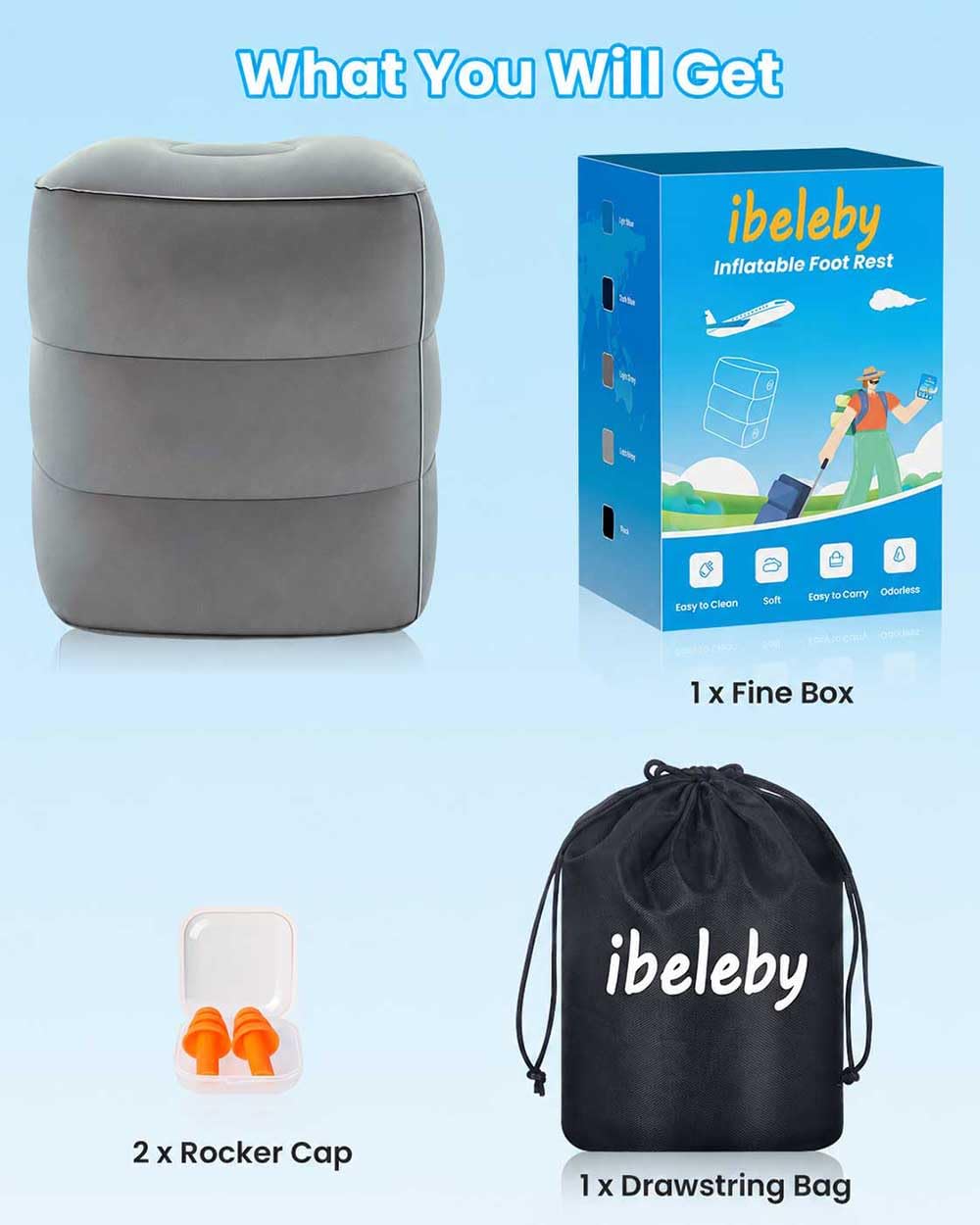 Airplane FootRest: Inflatable Footrest for Kids to Sleep, Adjustable Height Leg Rest Pillow in Office & Home, Toddlers Travel Bed Box