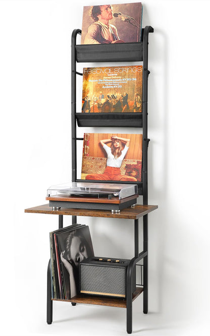 Bikoney Record Player Stand with Vinyl Storage for 200 LPs